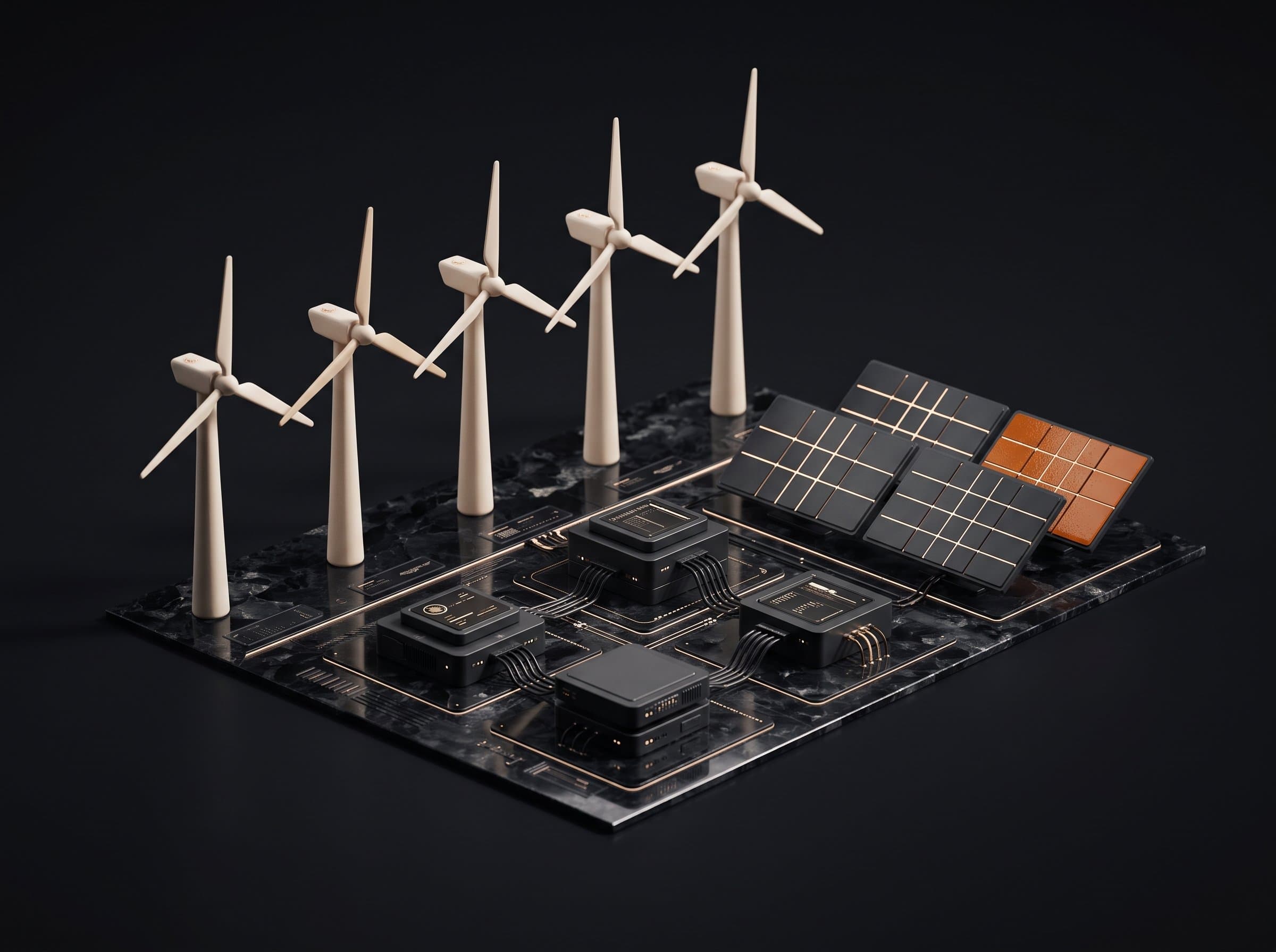 Solar plant inspection visual with arrays and monitoring nodes